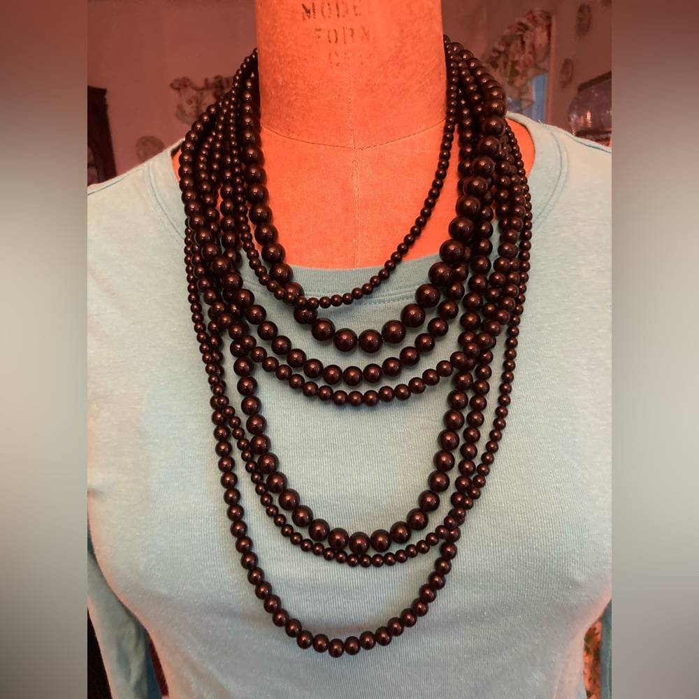Jackie-Oh BLACK 7 Strand Bead STATEMENT NECKLACE 18”-21” NECKLACE STACK